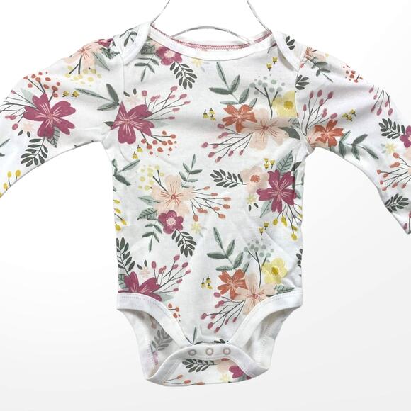 CLOUD ISLAND White Cotton Floral Long Sleeve Snap Closure Bodysuit - Picture 1 of 9